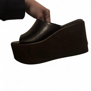 Black faux leather wooden platform sandals from Zara